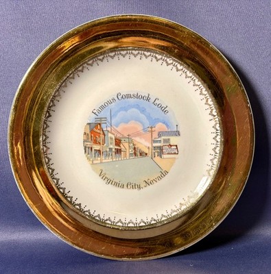 Famous Comstock Lode Souvenir Plate Virginia City NV Views of America Enco 22K