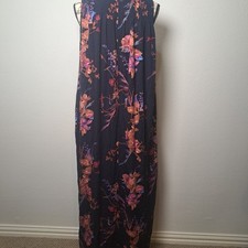 a new day Womens Navy Floral Dress Sleeveless High Neck 100 Rayon Pockets M