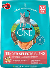 Purina ONE Natural Dry Cat Food,Tender Selects Blend With Real Salmon - 3.5 lb.