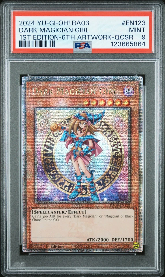 YUGIOH PSA 9 2024 Dark Magician Girl RA03-EN123 QCR "6th Art" 1ª Edición
