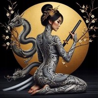 Diamantmosaik Kriegerin Yakuza 30X40 Cm Kreative Diamanten