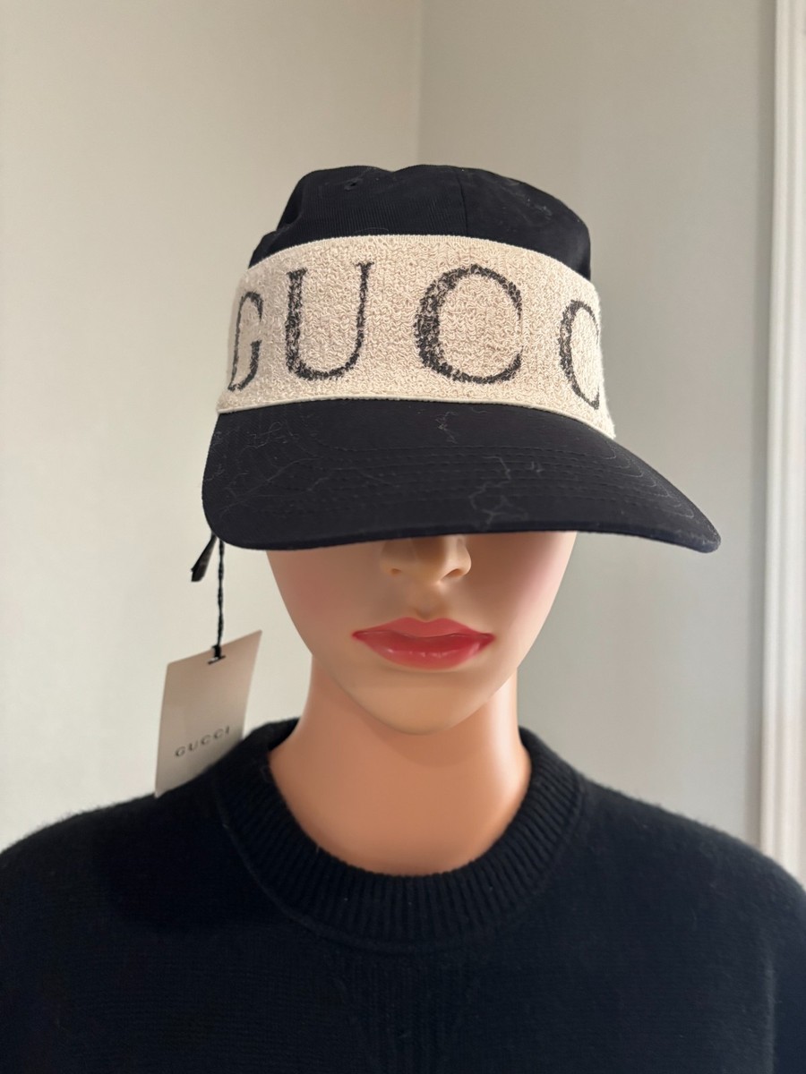 Gucci Black Embroidered Terry Logo Mens Womens Unisex Baseball Hat