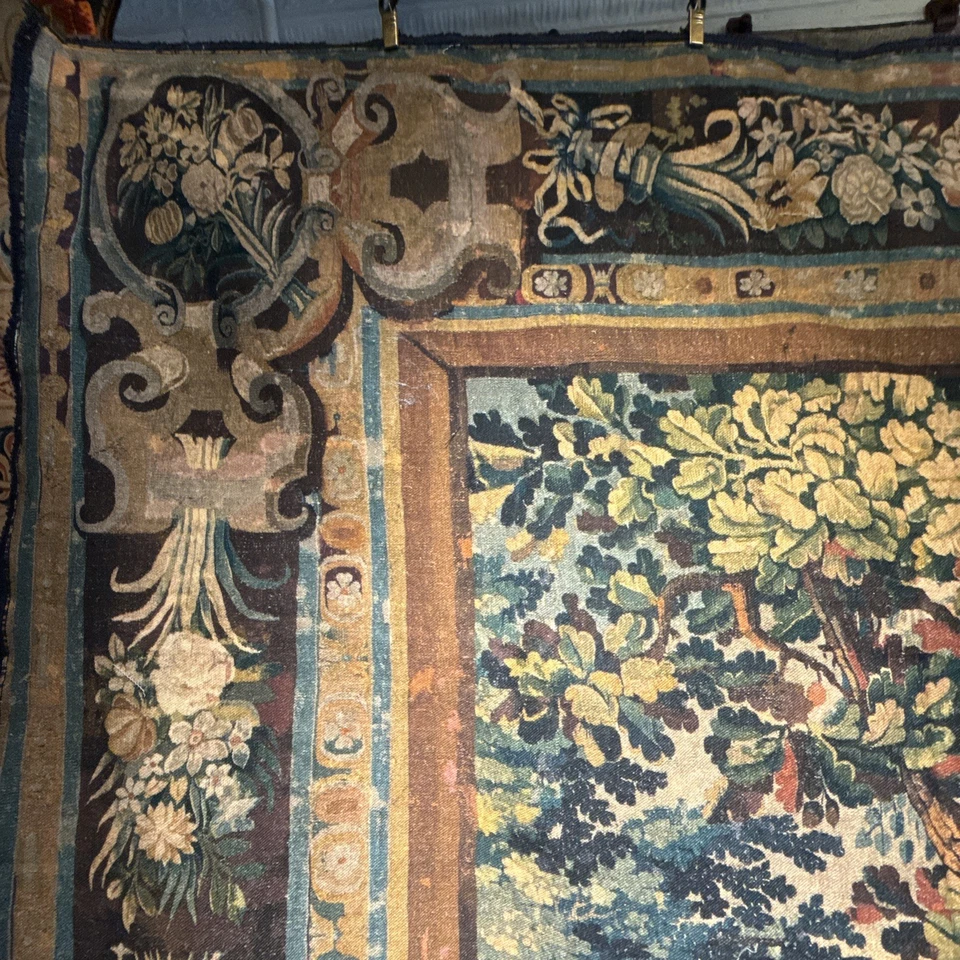 Brilliant Antique Blue & Green Verdure Tapestry Style Dye Injected Linen Canvas - Image 4 of 4
