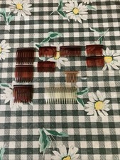 Vtg 1940s Small Celluloid Tuck Hair Combs, Lot of 10, Faux Tortoiseshell Brown