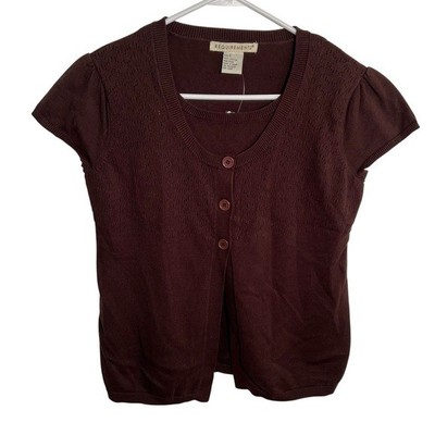 Vintage Requirements Women's Sz Small Short Sleeve Cardigan Sweater Brown Cotton