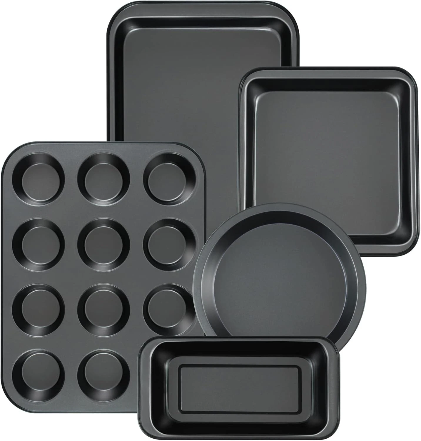 Kitchen 5-Piece Nonstick Bakeware Set Round/Square Cake Pans Muffin Pan Loaf Pan