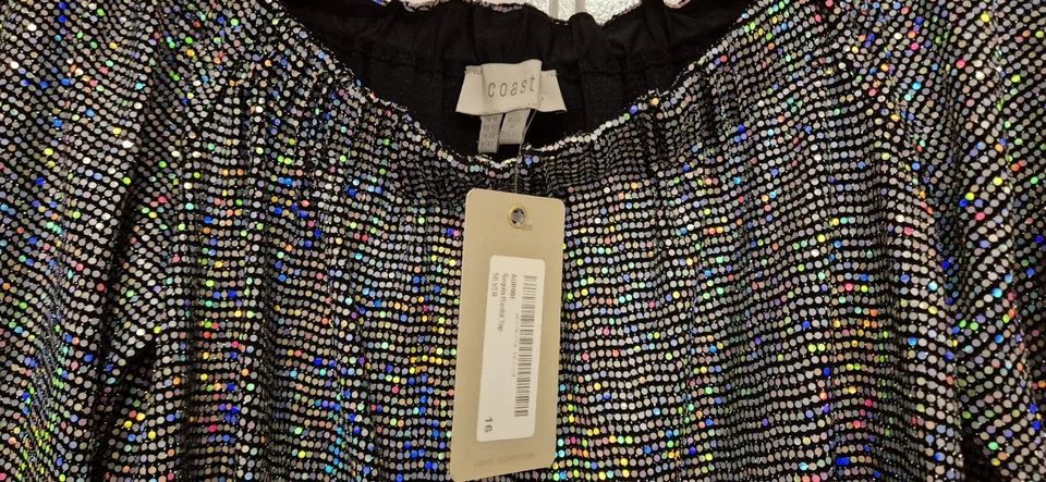 BNWT Glittery Sequin Bardot Top From Coast. Size 18. Party, Christmas - Image 4 of 4
