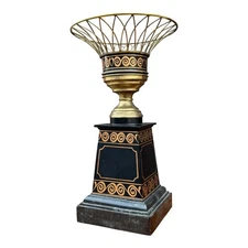 2000s Maitland Smith Hollywood Regency Marble, Black Lacquer, & Brass Planter