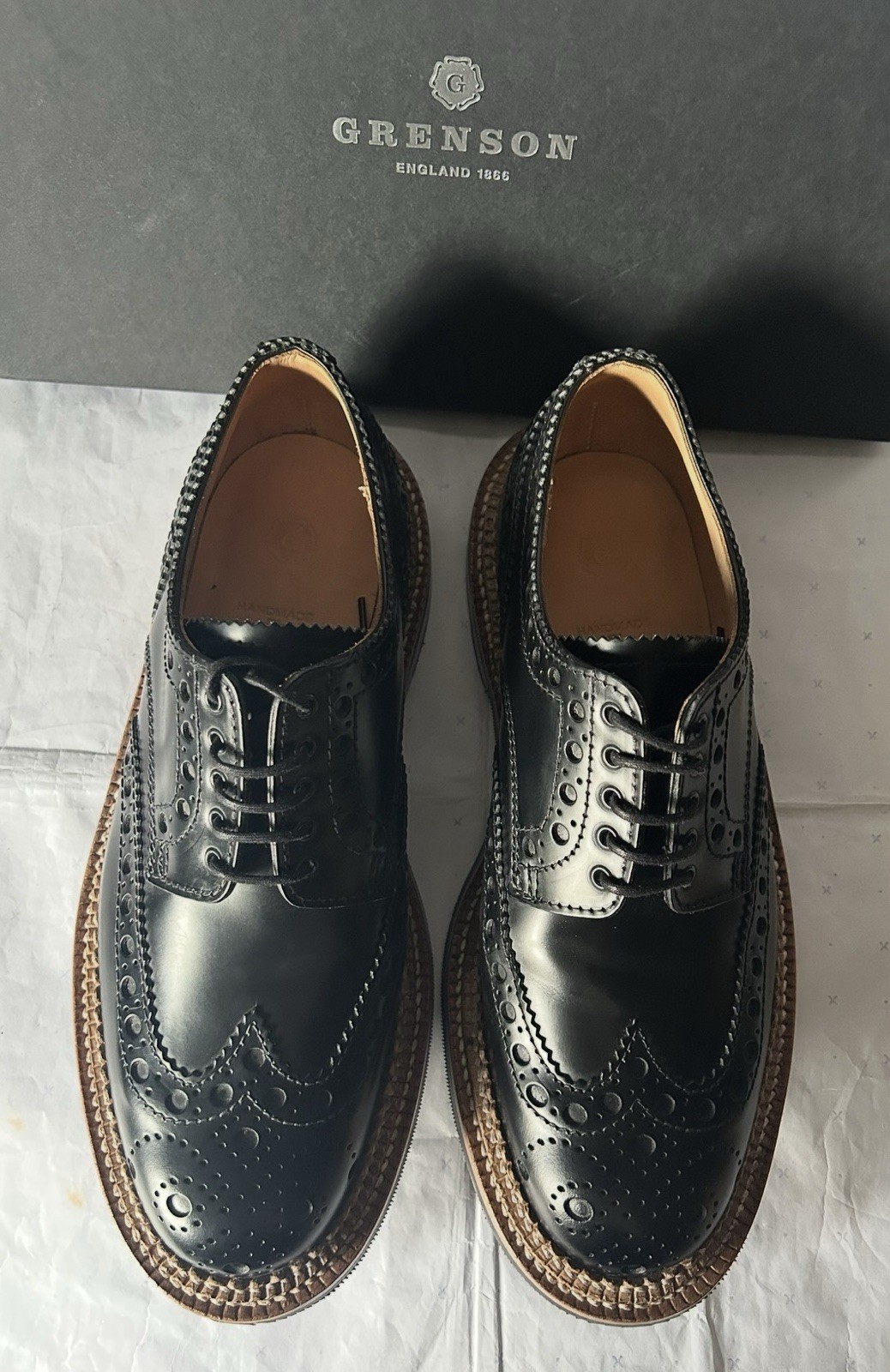 Grenson Black Leather Triple Welt Brogue Size 8.5 BNIB image 3