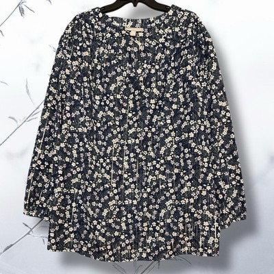 Woman Within Womens Top Size 4X Sheer Floral Print Long Sleeve Blouse Boho Artsy
