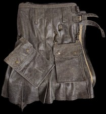 Got-Kilt Club Handmade Adjustable Utility Black Cow Leather Kilt For Men Size 32