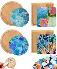 4 Sets DIY Mosaic Kits for Adults with Wooden Coasters, Mixed Color Glass Mos...