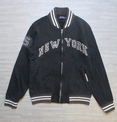 Polo Ralph Lauren Varsity Jacke Herren Medium Schwarz New York Wolle Bomber Reißverschluss