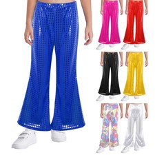 Boys Girls Shiny Sequins Flares Pants Bell Bottoms Trousers Hip Hop Jazz Dance