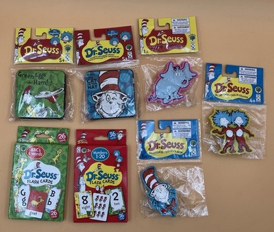 Lot of 7 pieces Dr. Seuss - Whiteboard Erasers, Sharpeners & Flash Cards - New