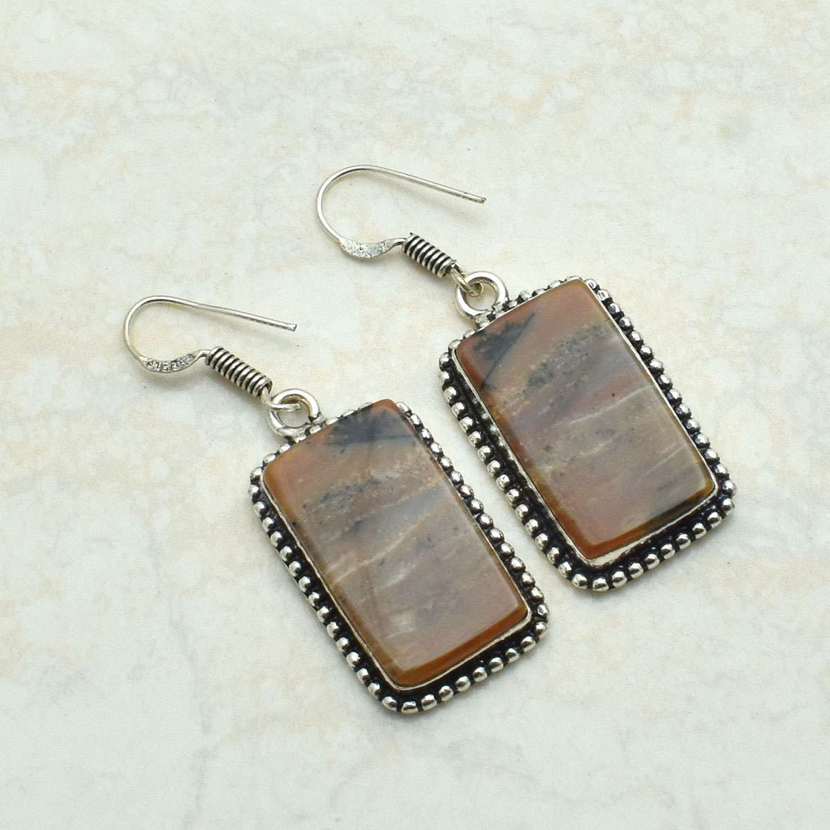 Honey Dendrite Opal Gemstone Handmade Drop Dangle Earrings Jewelry 1.84