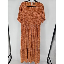 Shein Curve Womens Sz 3XL Short Sleeve Maxi Dress Dark orange Floral Print