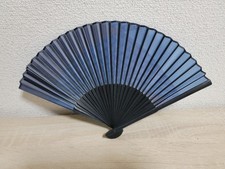Blue Japanese Paper and Wooden Fan, Traditional Folding Fan, Used