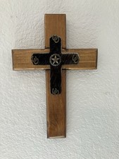 Wooden and Cowhide Cross Western Decor Wall Hanging 11 X 7
