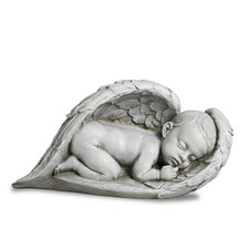 8" Sleeping Angel in Wings Statue-Guardian Angel Baby 8 inch Stone Color