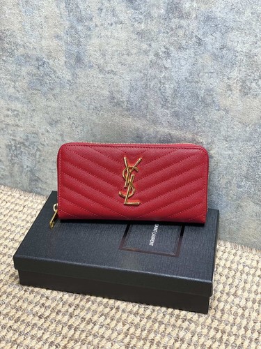 Saint Laurent Monogram Chevron Grain de Poudre Zip-Around Long Wallet