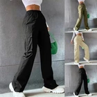 Solid Retro Cargo Pants for Women High Waist Straight Leg Trousers Full Length