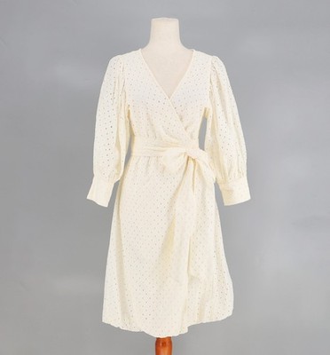 DIANE VON FURSTENBERG $528 Ulrica Wrap Dress Cotton Bubble Hem Ivory Size S