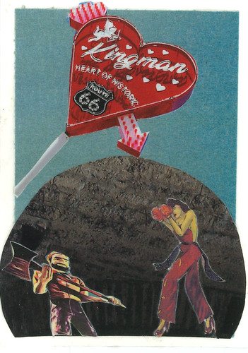 ACEO Original Collage Retro Vintage Couple Roadside Sign Americana Art Card OOAK