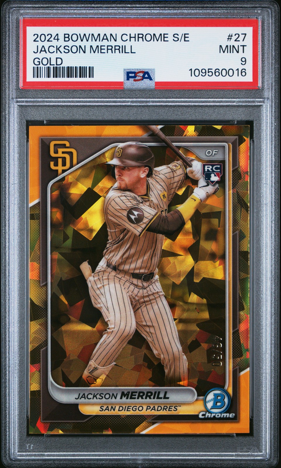 2024 BOWMAN CHROME SAPPHIRE EDITION GOLD #27 JACKSON MERRILL 46/50 PSA 9