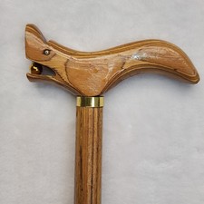 Handmade Carved Dragon Wood Walking Stick Cane 35" Gold Color Orb In Mouth