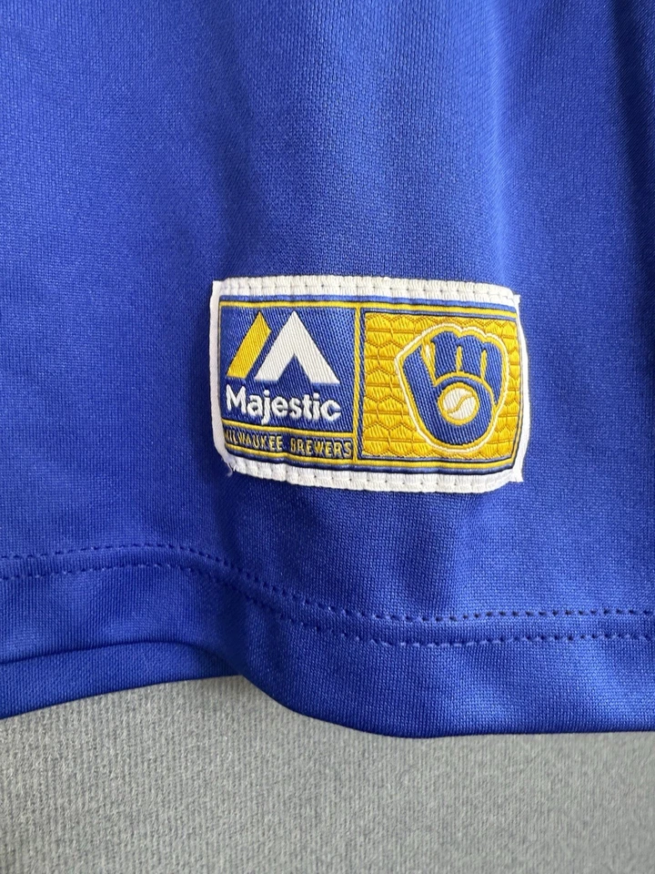 Women’s Medium Milwaukee Brewers V-Neck Jersey T Shirt Blue/Orange Majestic  - Image 3 of 4