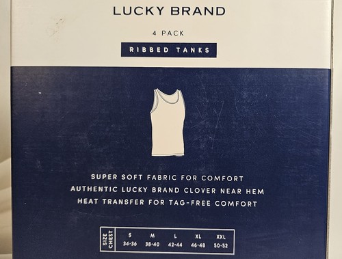 Lucky Brand 4 Pack Cotton Blend Ribbed Tank Tops LARGE White FREE SHIPPING! - Picture 2 of 4