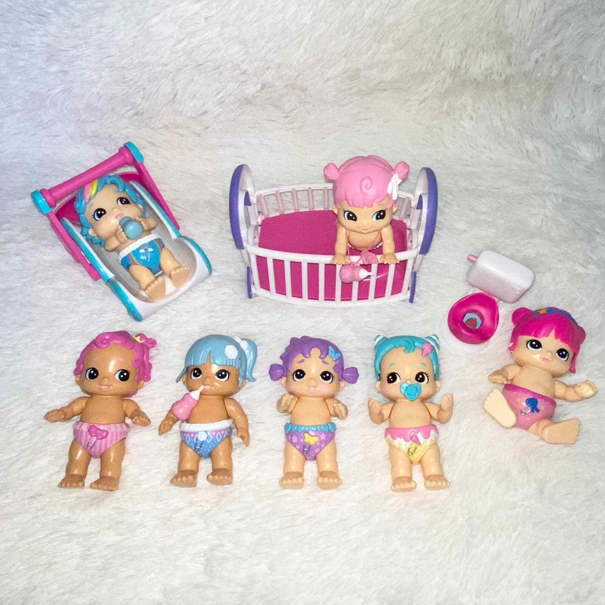 Little Live Bizzy Busy Bubs Baby Nursery Doll Toys Bundle Lot Crib