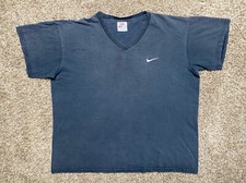 Vintage 90s Nike V-Neck Shirt Men Size Large Black Thrashed Faded Made in USA