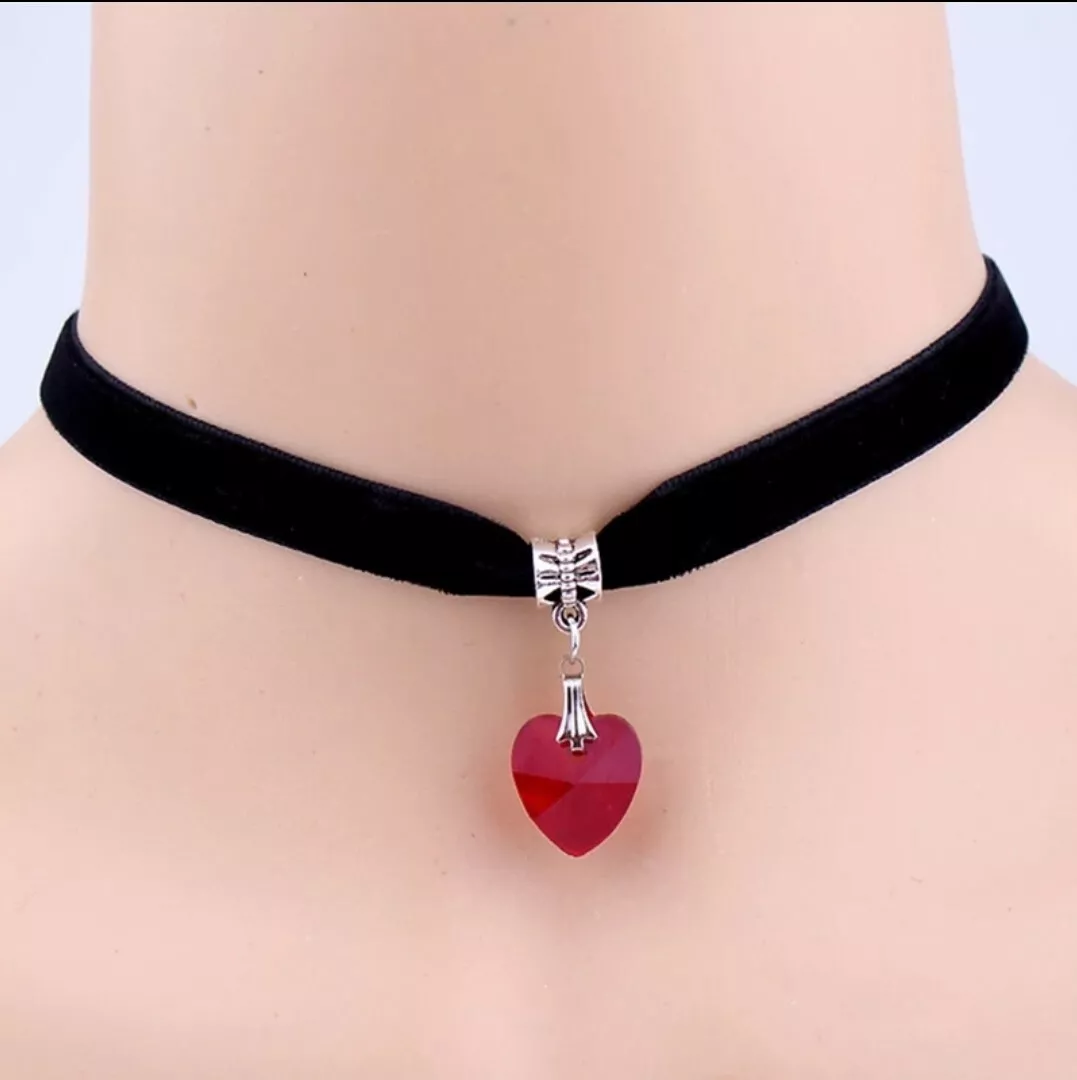 Black Velvet Choker w Red Heart Pendant Gothic Punk Necklace 85 1