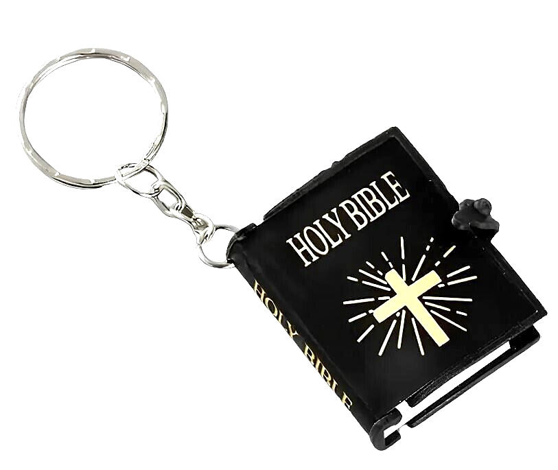 Novelty Miniature Holy Bible Keyring Book Keychain Christian Cross Black B001