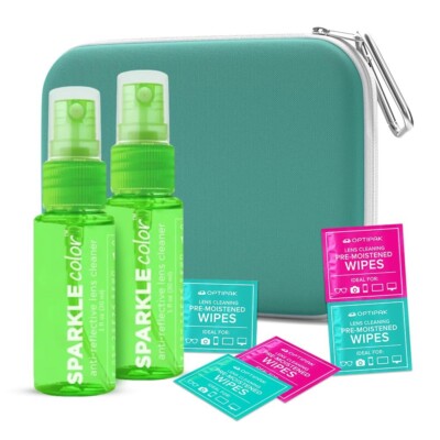 Sparkle Color Lens Cleaner Kit: 2 Sprays, 5 Lens Wipes & Multipurpose Pouch