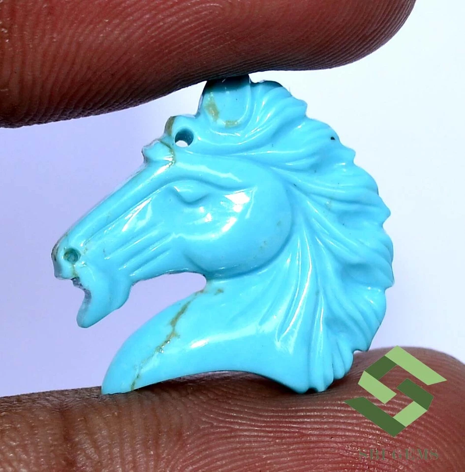 6.45 CTS Natural Turquoise Hand Made Carving 20x20 mm Beautiful Horse Shape Gems - Image 2 of 4
