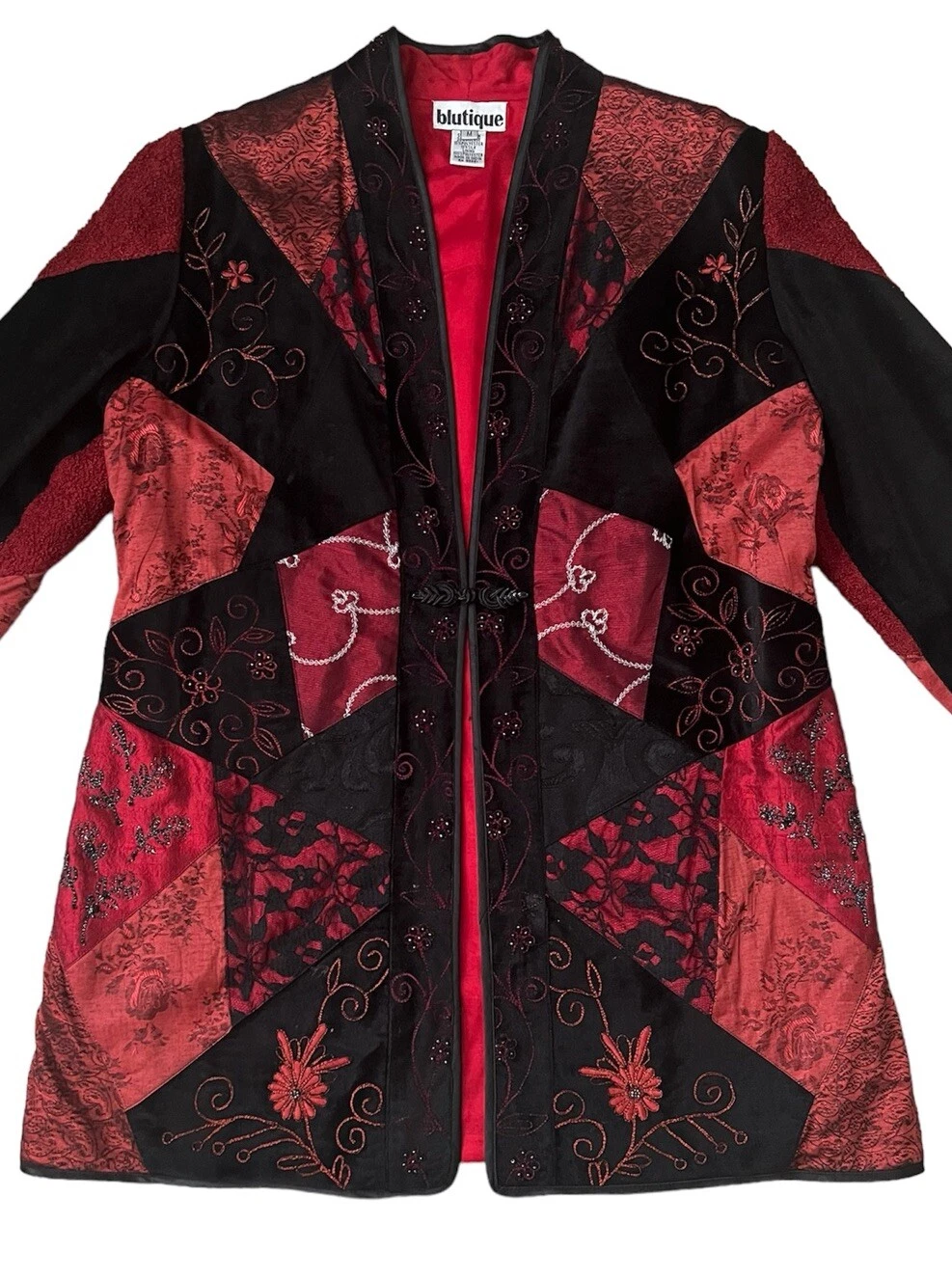 VALENTINO Giacca patchwork Blutique nera e rossa foderata con bottoni singoli taglia M