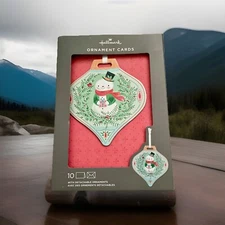 New Boxed Hallmark 10 Holiday Christmas Cards w/Ornaments Snowman Red Green