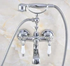 Chrome Claw-foot Bathtub Faucet Wall Mounted Tub Filler Handheld Shower etf873