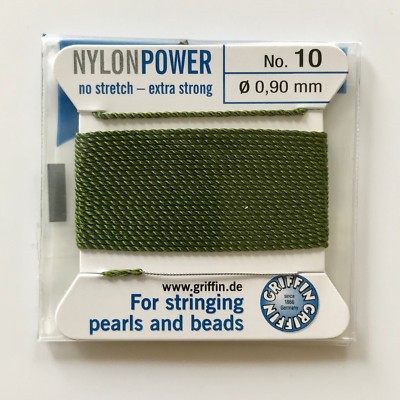 OLIVGRÜN NYLON POWER SEIDIG SCHNUR FADEN 0,90mm SCHNUR PERLEN GRIFFIN 10