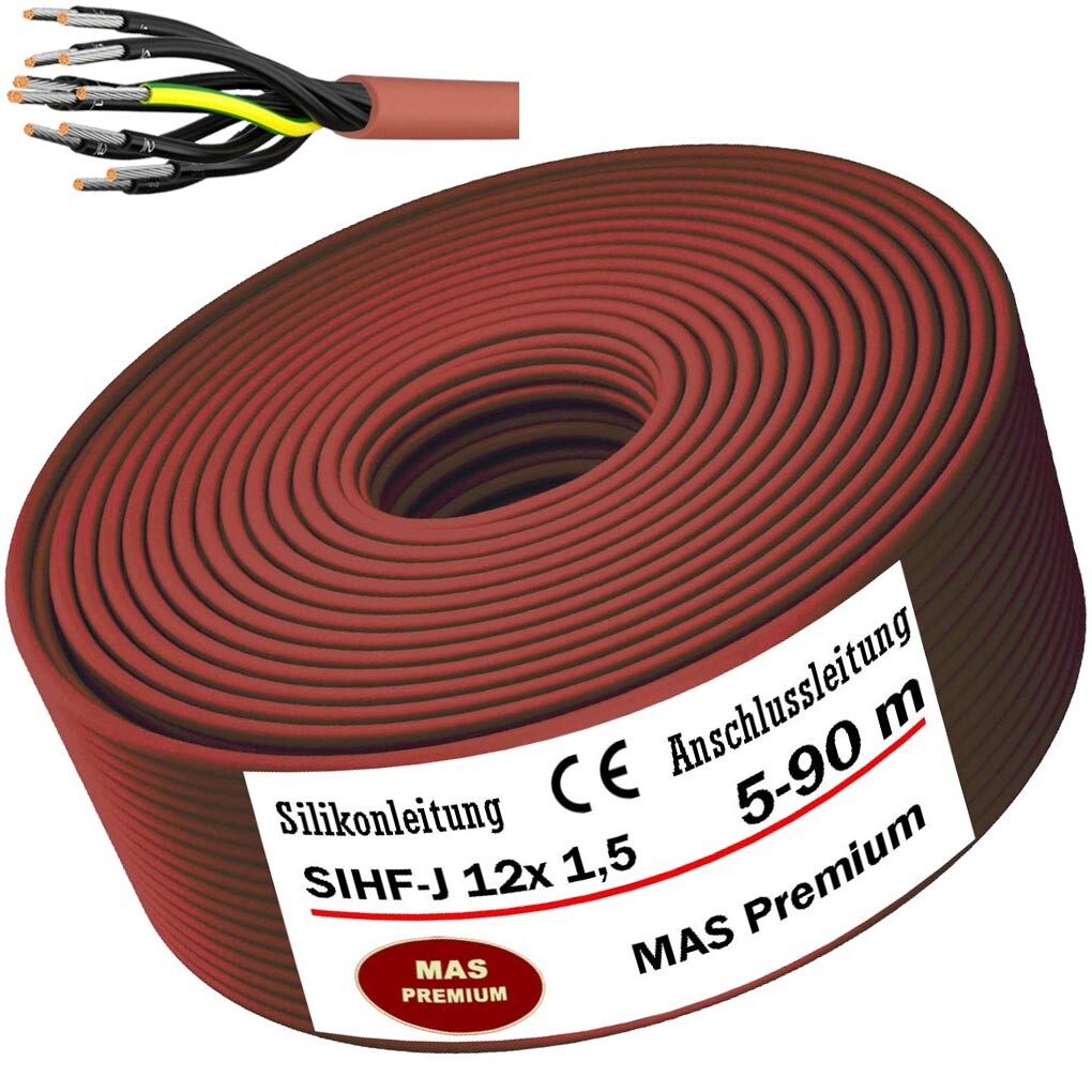 5-90m Silikonkabel Silikonleitung Saunakabel SIHF-J 12x 1,5 Flexibel für Geräte