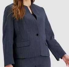 120 Le Suit Women's Blue Collarless Stretch Blazer Jacket Plus Size 14W