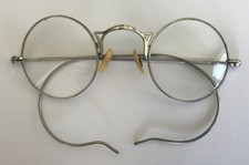 Antique Eye Glasses Spectacles Silver Tone Round with Prescription Lenses A-2