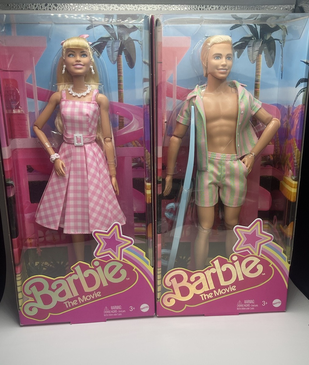 Barbie The Movie Margot Robbie Ryan Gosling as KEN Doll Set Pink Dress  NEW