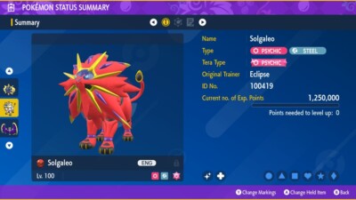 6IV Shiny Eclipse Solgaleo Pokemon Scharlachrot/Violett