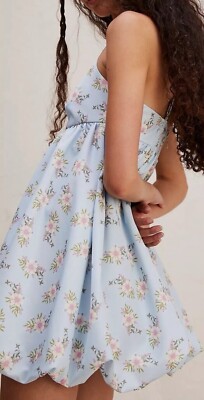 Free People In A Bubble Mini Dress Bluebell Floral Smocked Size XL NWT