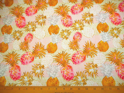 Tropical Fabric By The Half-Yard Pineapple Paradise Hawaiian Premium Cotton #B C