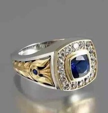 2CT Cushion Cut Lab-Created Sapphire Wedding Ring Men's 14k Two-Tone Gold Plated